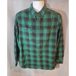 Duluth Trading Co. Flannel Shirt Men’s‎ L Trim Fit Button Up Plaid Green Black